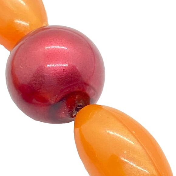 Necklace Orange Vintage Womens Acrylic Ceramic Funky Fun Clasp Beaded 24" - Picture 4 of 11